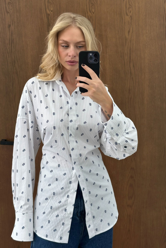 Рубашка с широкими манжетами с паттерном WHITE