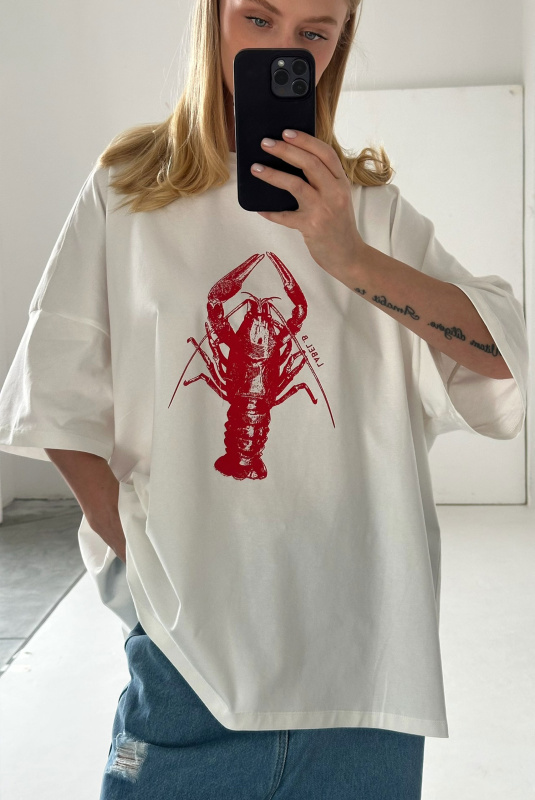Футболка объемная с принтом LOBSTER WHITE