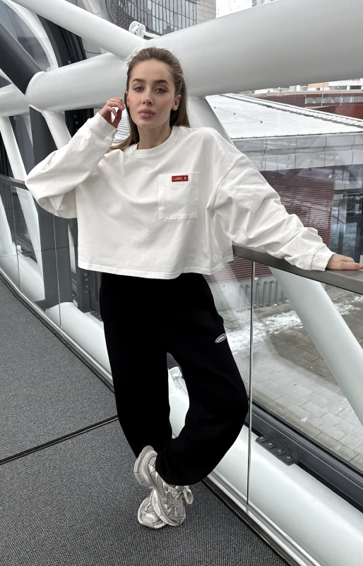 Лонгслив укороченный с карманом WHITE/RED