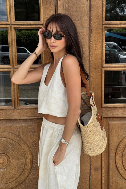 Майка укороченная изо льна BEIGE