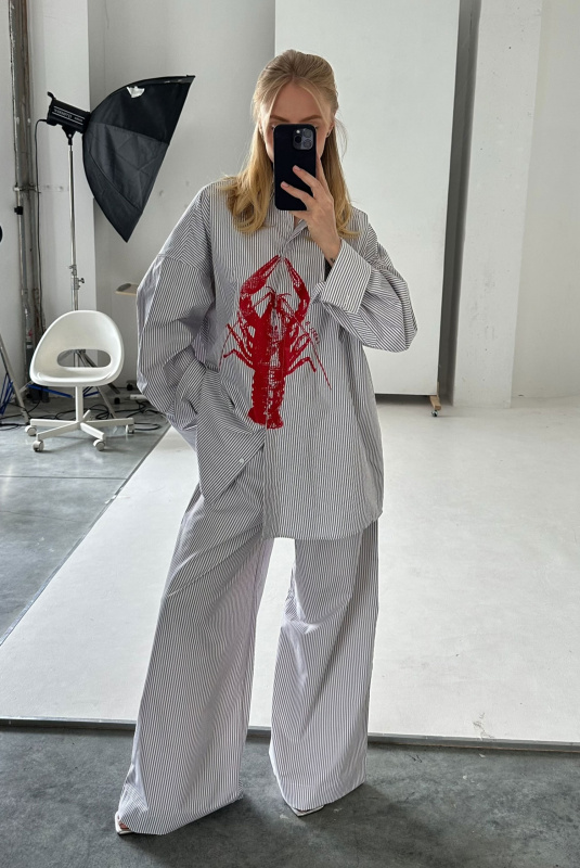 Рубашка с широкими манжетами в полоску LOBSTER GREY Рубашка с широкими манжетами в полоску LOBSTER GREY