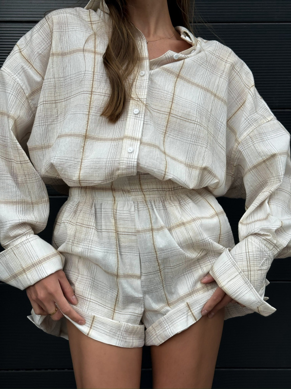 Шорты из хлопка в клетку BEIGE Шорты из хлопка в клетку BEIGE
