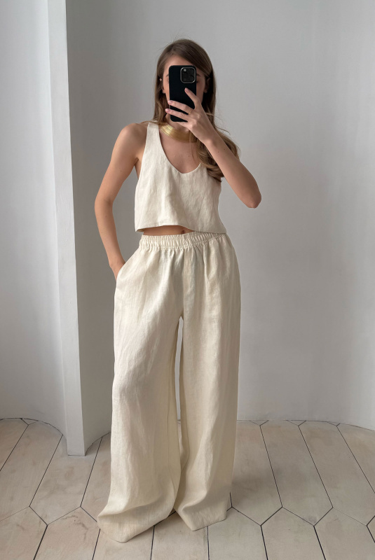 Майка укороченная изо льна BEIGE Майка укороченная изо льна BEIGE