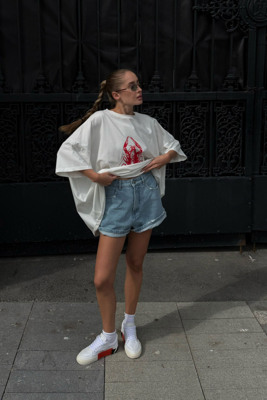 Футболка объемная с принтом LOBSTER WHITE