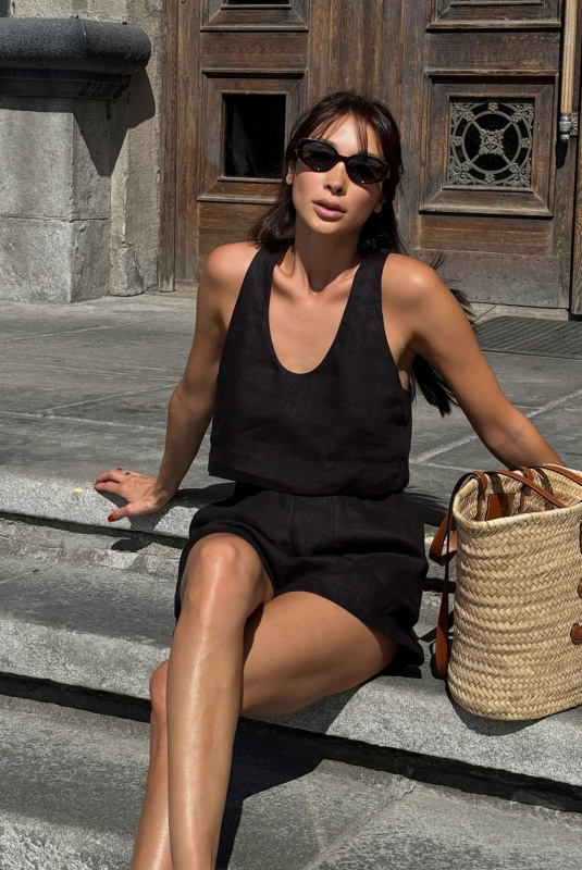 Майка укороченная изо льна BLACK Майка укороченная изо льна BLACK