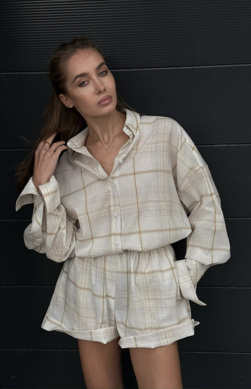 Шорты из хлопка в клетку BEIGE Шорты из хлопка в клетку BEIGE