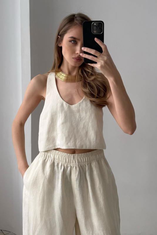 Майка укороченная изо льна BEIGE