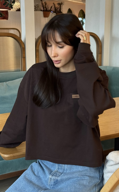 Лонгслив укороченный с карманом BROWN