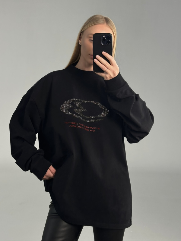 Лонгслив со стразами (черный)