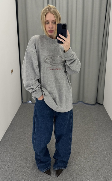 Лонгслив со стразами GRAY MELANGE