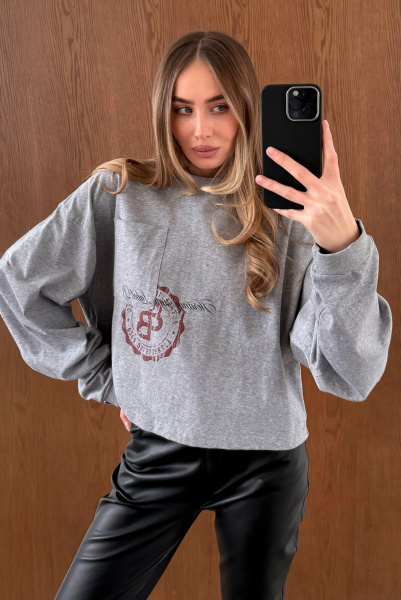 Лонгслив укороченный с карманом HRTG GRAY MELANGE