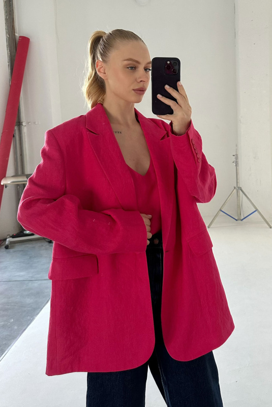 Пиджак объемный изо льна PINK