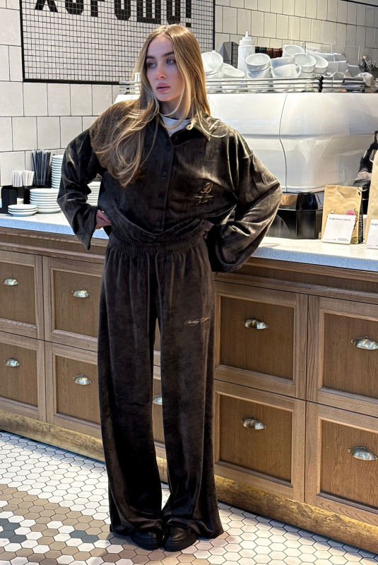 Брюки широкие из велюра BROWN