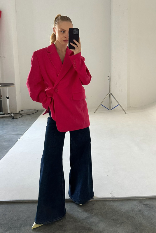 Пиджак объемный изо льна PINK