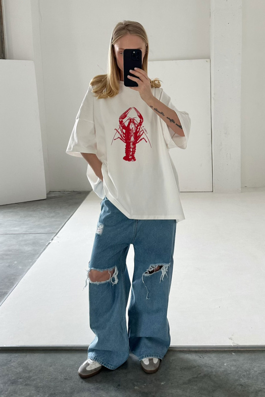 Футболка объемная с принтом LOBSTER WHITE