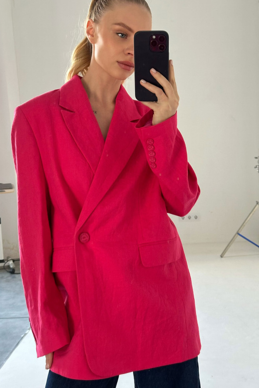 Пиджак объемный изо льна PINK