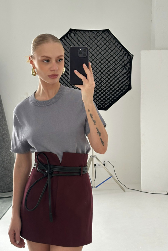 Юбка мини на высокой посадке BURGUNDY