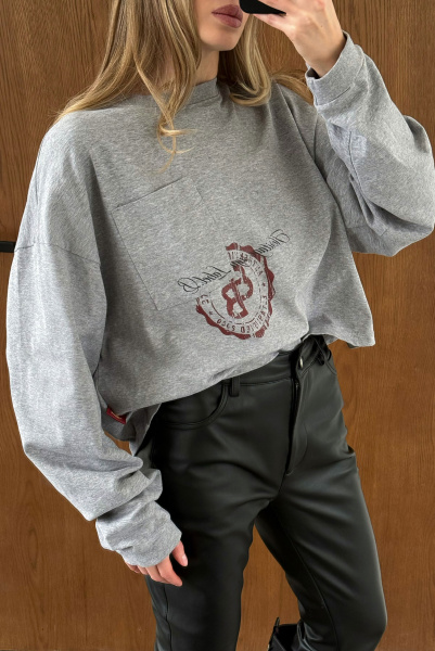 Лонгслив укороченный с карманом HRTG GRAY MELANGE