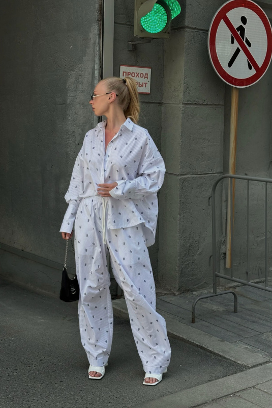 Рубашка объемная из хлопка с паттерном WHITE