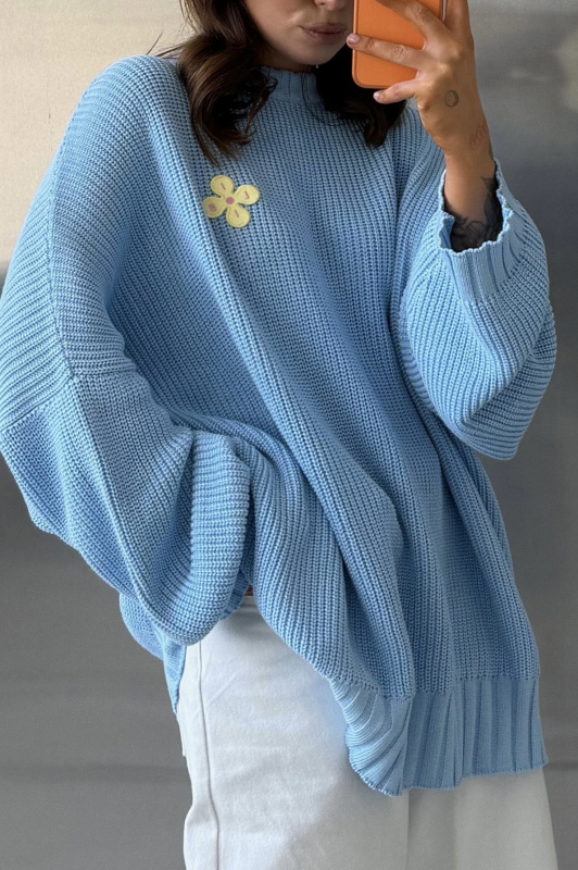 Джемпер обьемный вязаный (голубой)