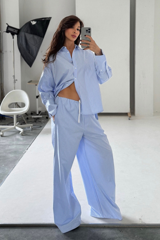 Брюки на узком поясе из хлопка LIGHT BLUE