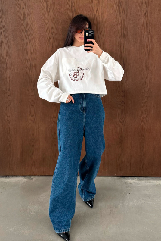 Лонгслив укороченный с карманом HRTG WHITE