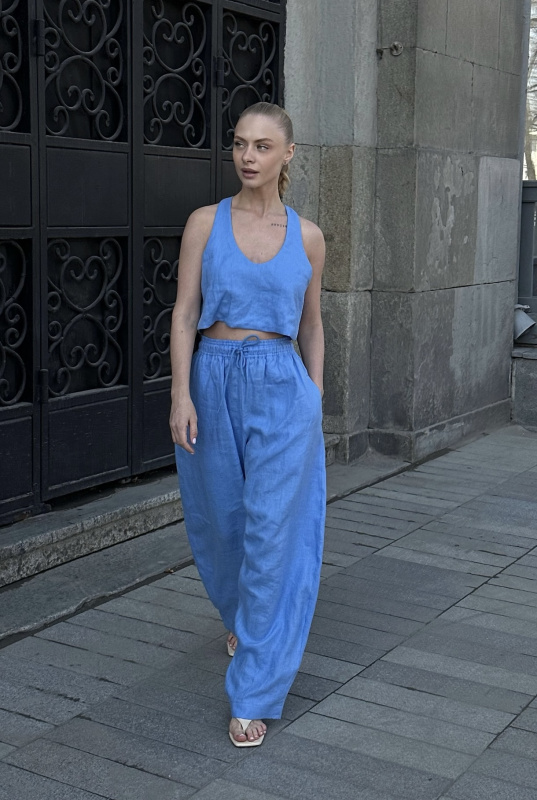 Брюки "бананы" изо льна LIGHT BLUE Брюки "бананы" изо льна LIGHT BLUE