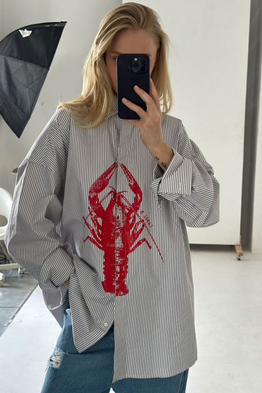 Рубашка с широкими манжетами в полоску LOBSTER GREY Рубашка с широкими манжетами в полоску LOBSTER GREY