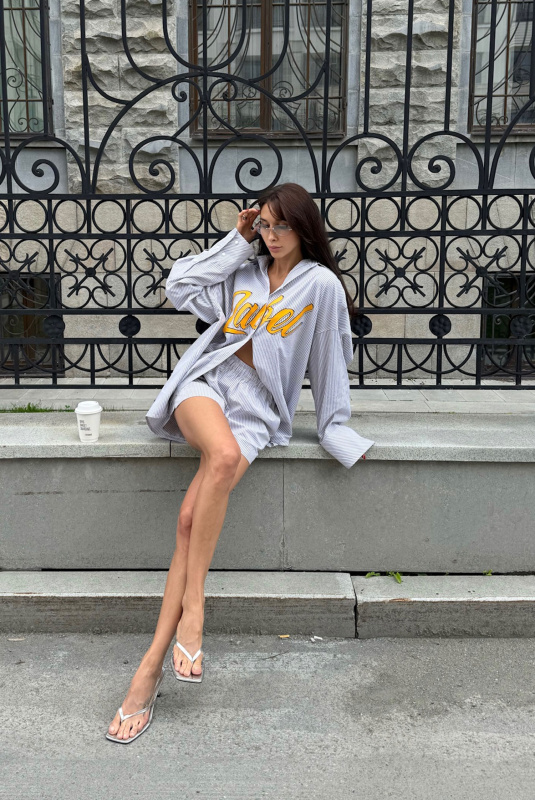 Рубашка с широкими манжетами в полоску GREY Рубашка с широкими манжетами в полоску GREY