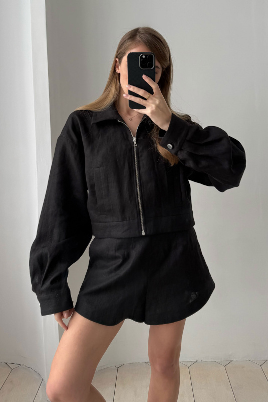 Шорты на высокой посадке изо льна BLACK Шорты на высокой посадке изо льна BLACK