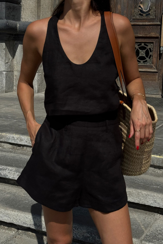 Майка укороченная изо льна BLACK Майка укороченная изо льна BLACK