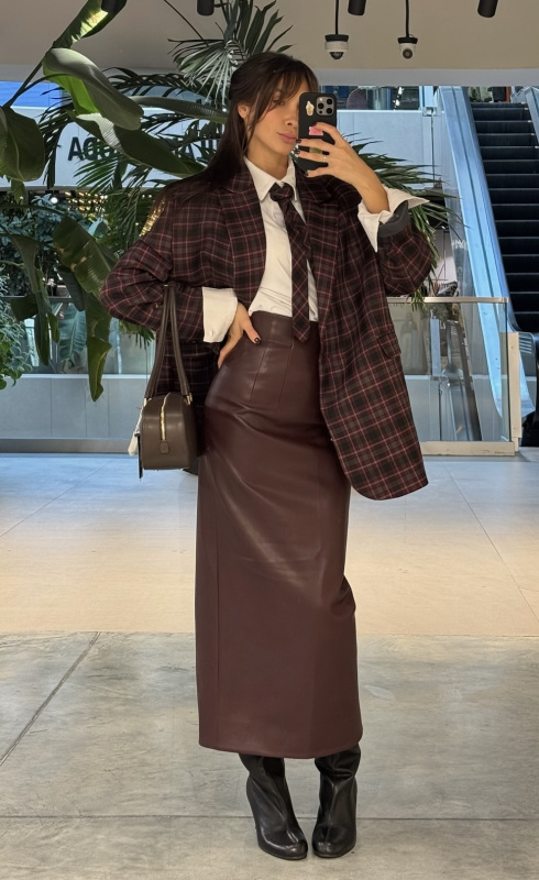 Юбка миди из экокожи BURGUNDY