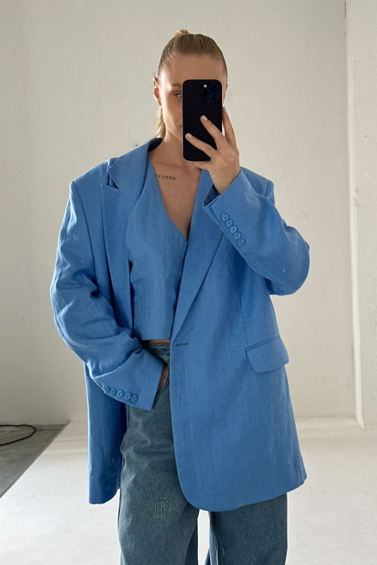 Пиджак объемный изо льна LIGHT BLUE