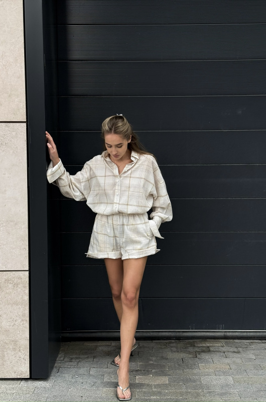 Шорты из хлопка в клетку BEIGE Шорты из хлопка в клетку BEIGE