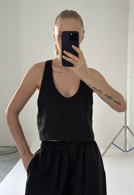 Майка укороченная изо льна BLACK Майка укороченная изо льна BLACK