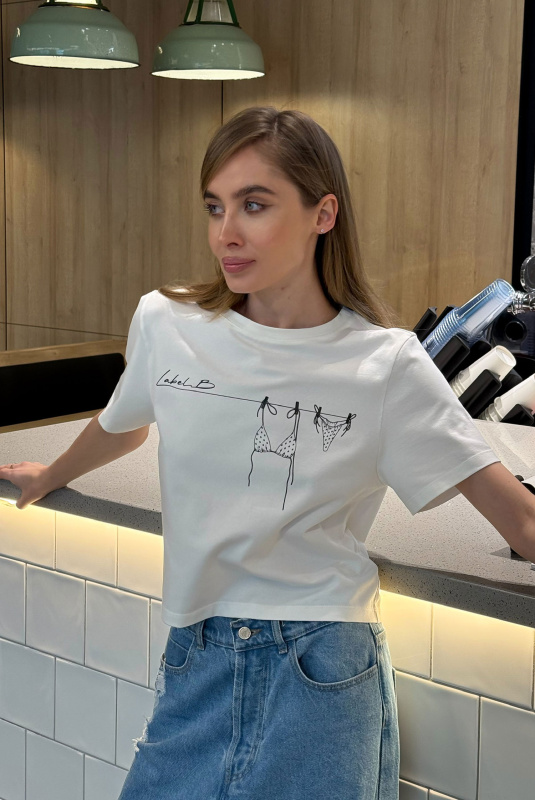 Футболка укороченная с принтом BIKINIS WHITE