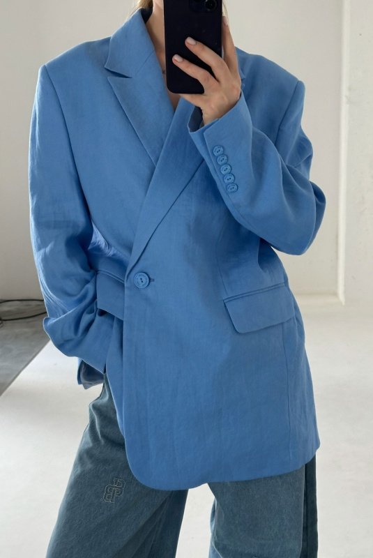Пиджак объемный изо льна LIGHT BLUE