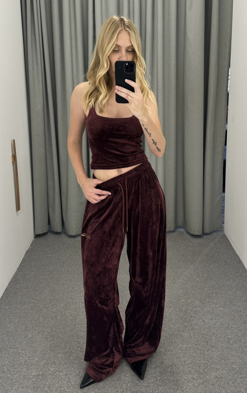 Брюки "бананы" из велюра BURGUNDY