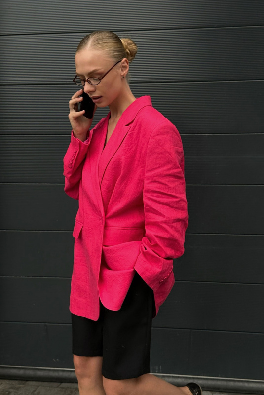 Пиджак объемный изо льна PINK