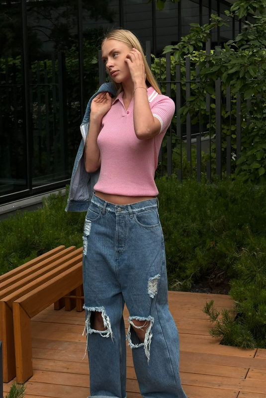 Футболка поло вязаная PINK Футболка поло вязаная PINK