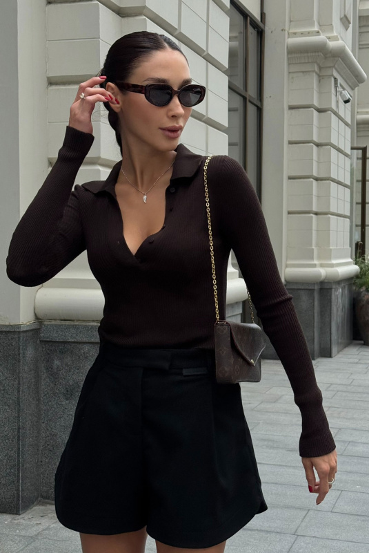 Лонгслив поло вязаный BROWN Лонгслив поло вязаный BROWN