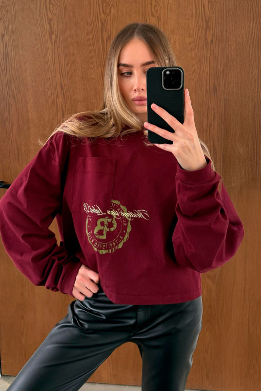 Лонгслив укороченный с карманом HRTG BURGUNDY