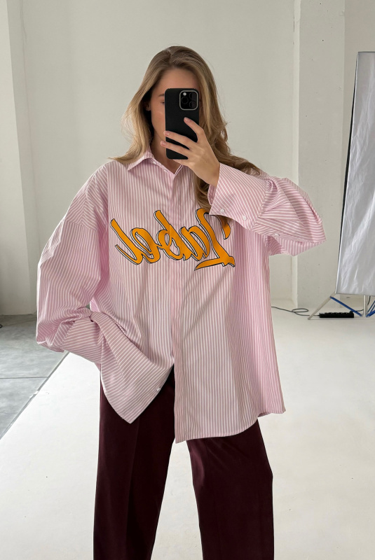 Рубашка с широкими манжетами в полоску LIGHT PINK Рубашка с широкими манжетами в полоску LIGHT PINK