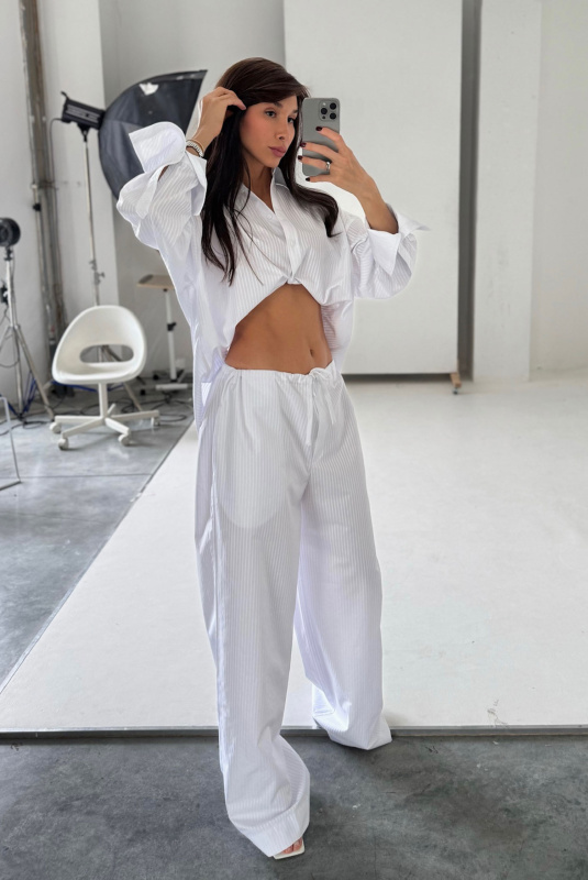 Брюки на узком поясе из хлопка WHITE Брюки на узком поясе из хлопка WHITE