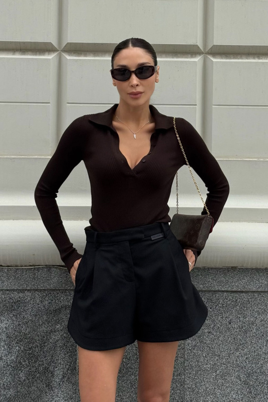 Лонгслив поло вязаный BROWN Лонгслив поло вязаный BROWN