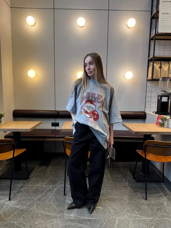 Футболка со стразами GRAY MELANGE