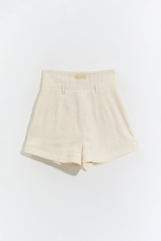Шорты на высокой посадке изо льна BEIGE