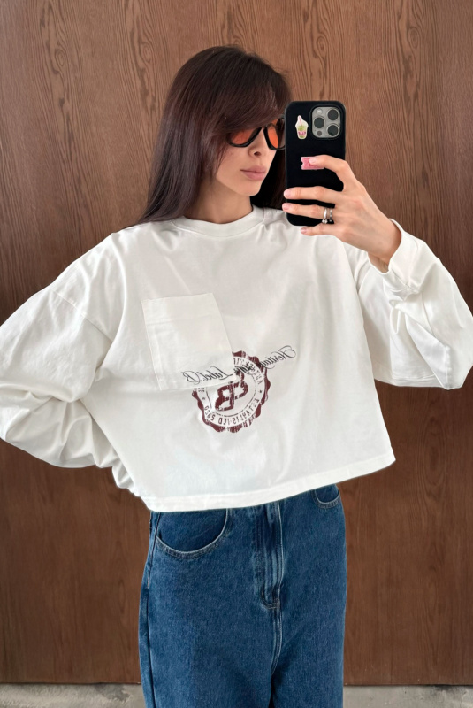 Лонгслив укороченный с карманом HRTG WHITE