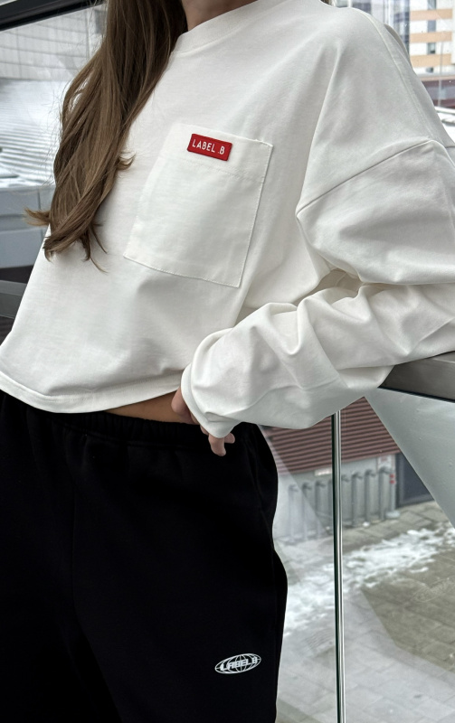 Лонгслив укороченный с карманом WHITE/RED