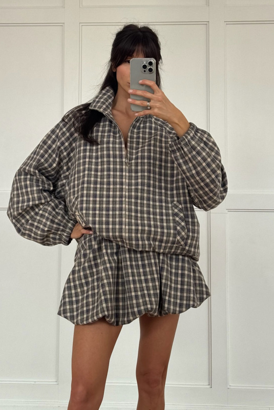 Юбка-баллон в клетку (сине-коричневая)